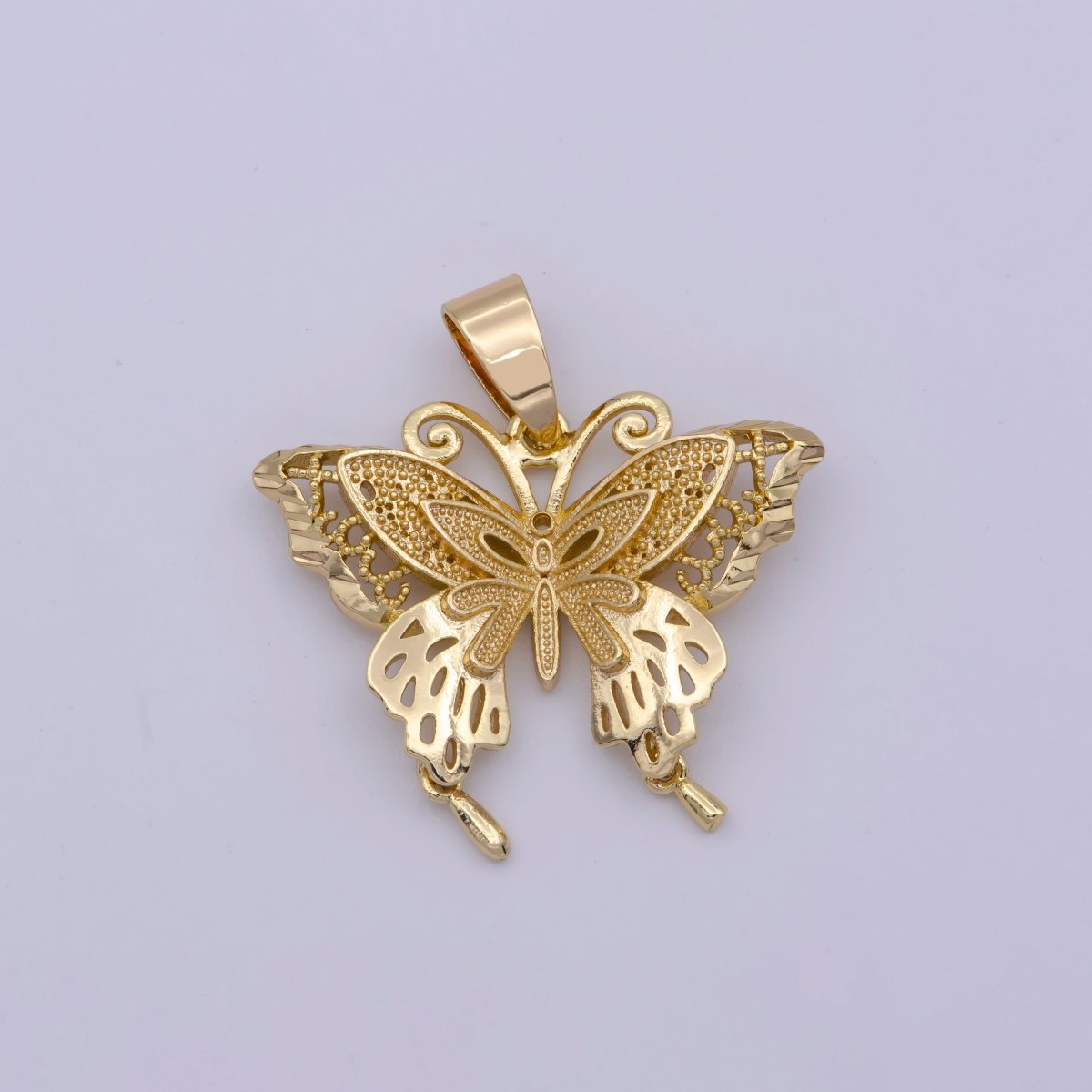 OS 14K Gold Filled Antenna Butterfly Mask Insect Animal Beaded Filigree Pendant | N-1428 - DLUXCA