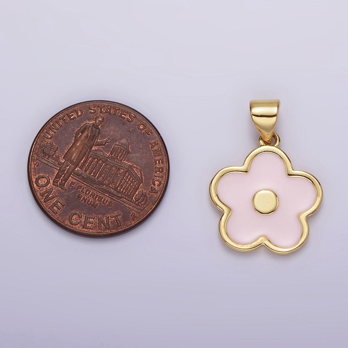 OS 14K Gold Filled Baby Pink Daisy Flower Enamel Pendant | AH078 - DLUXCA