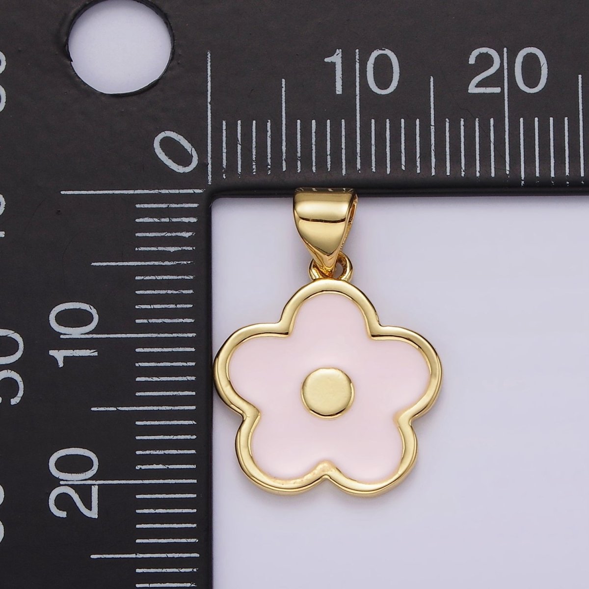 OS 14K Gold Filled Baby Pink Daisy Flower Enamel Pendant | AH078 - DLUXCA