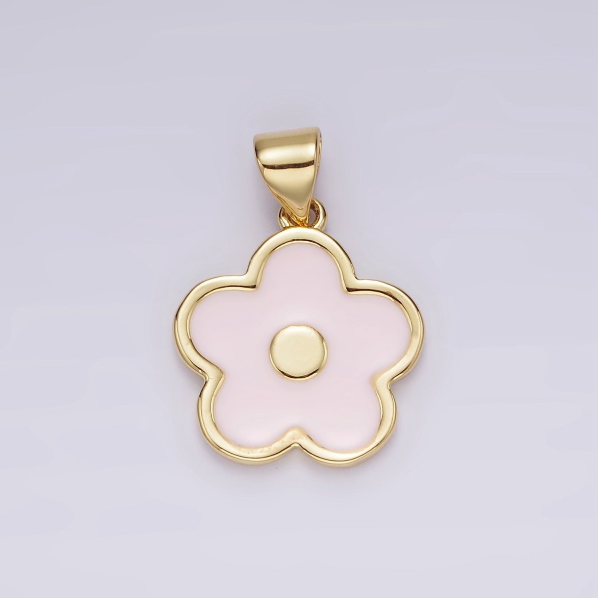 OS 14K Gold Filled Baby Pink Daisy Flower Enamel Pendant | AH078 - DLUXCA