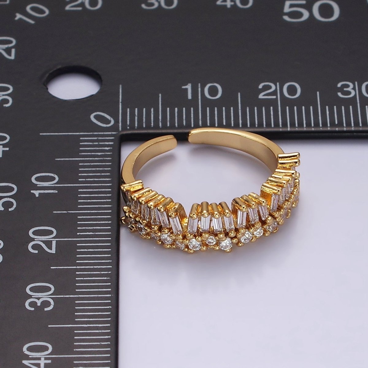 OS 14K Gold Filled Clear Baguette CZ Lined Adjustable Ring | O-607 - DLUXCA