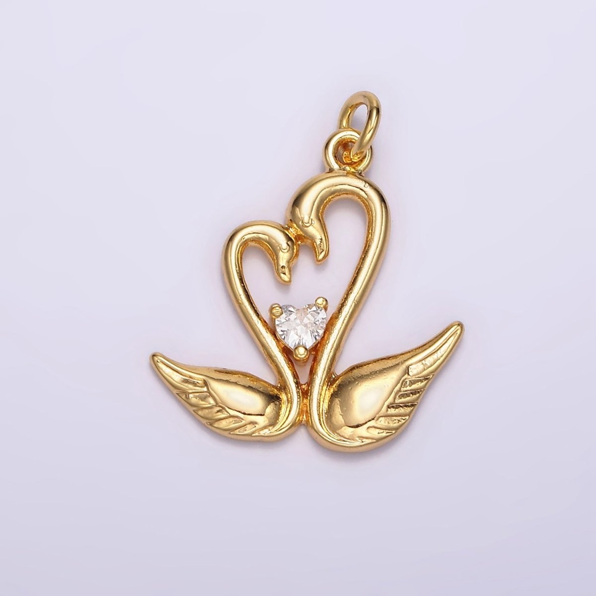 OS 14K Gold Filled Clear CZ Heart Swan Bird Animal Charm | AC880 - DLUXCA