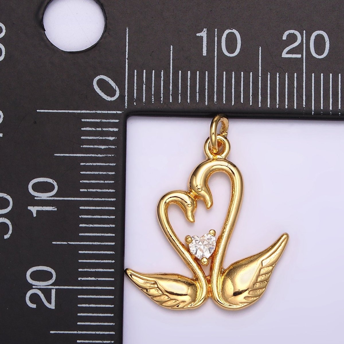 OS 14K Gold Filled Clear CZ Heart Swan Bird Animal Charm | AC880 - DLUXCA