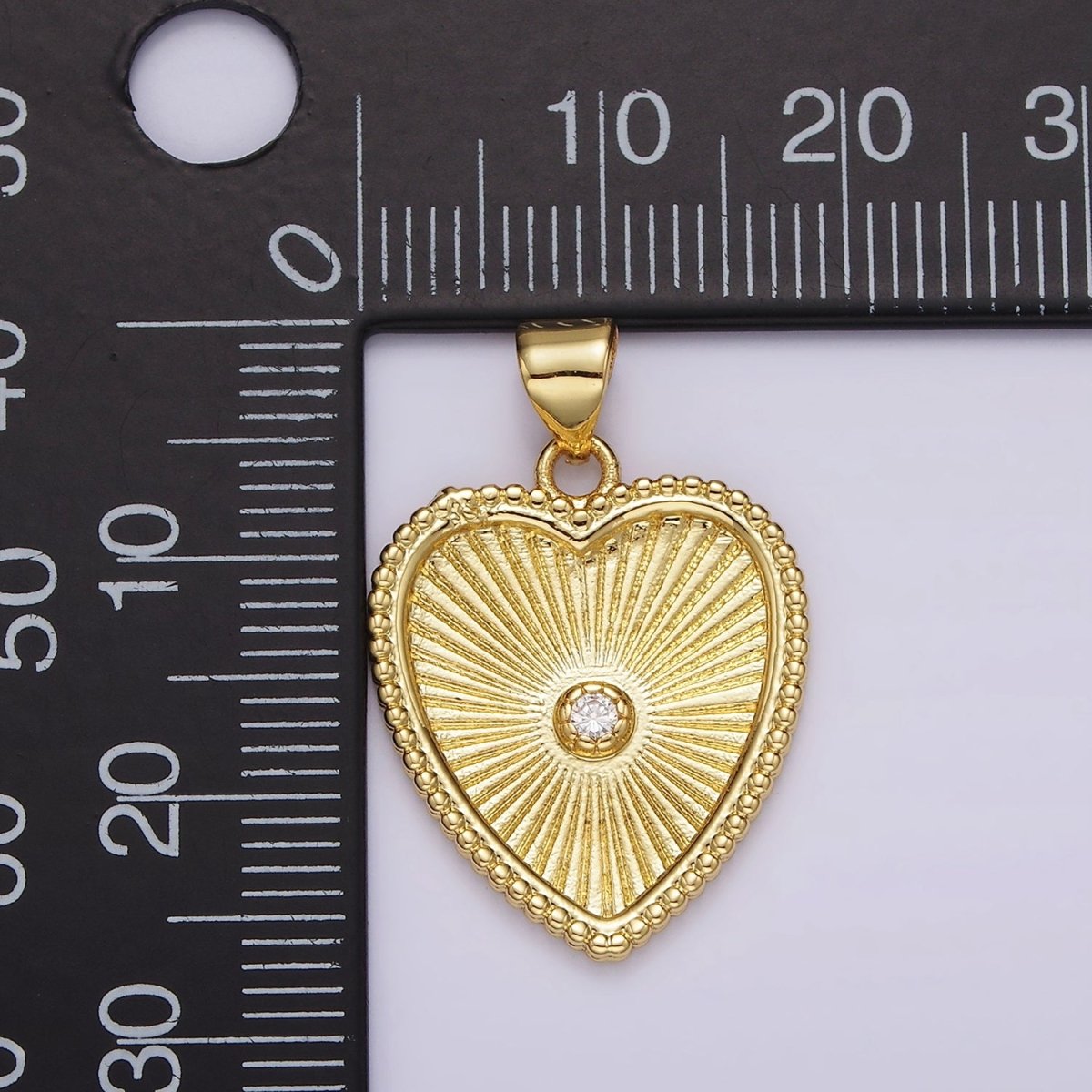 OS 14K Gold Filled Clear CZ Sunburst Heart Dotted Pendant | AA1097 - DLUXCA