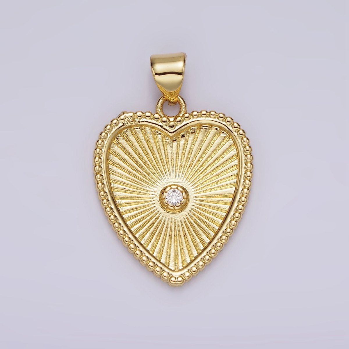 OS 14K Gold Filled Clear CZ Sunburst Heart Dotted Pendant | AA1097 - DLUXCA