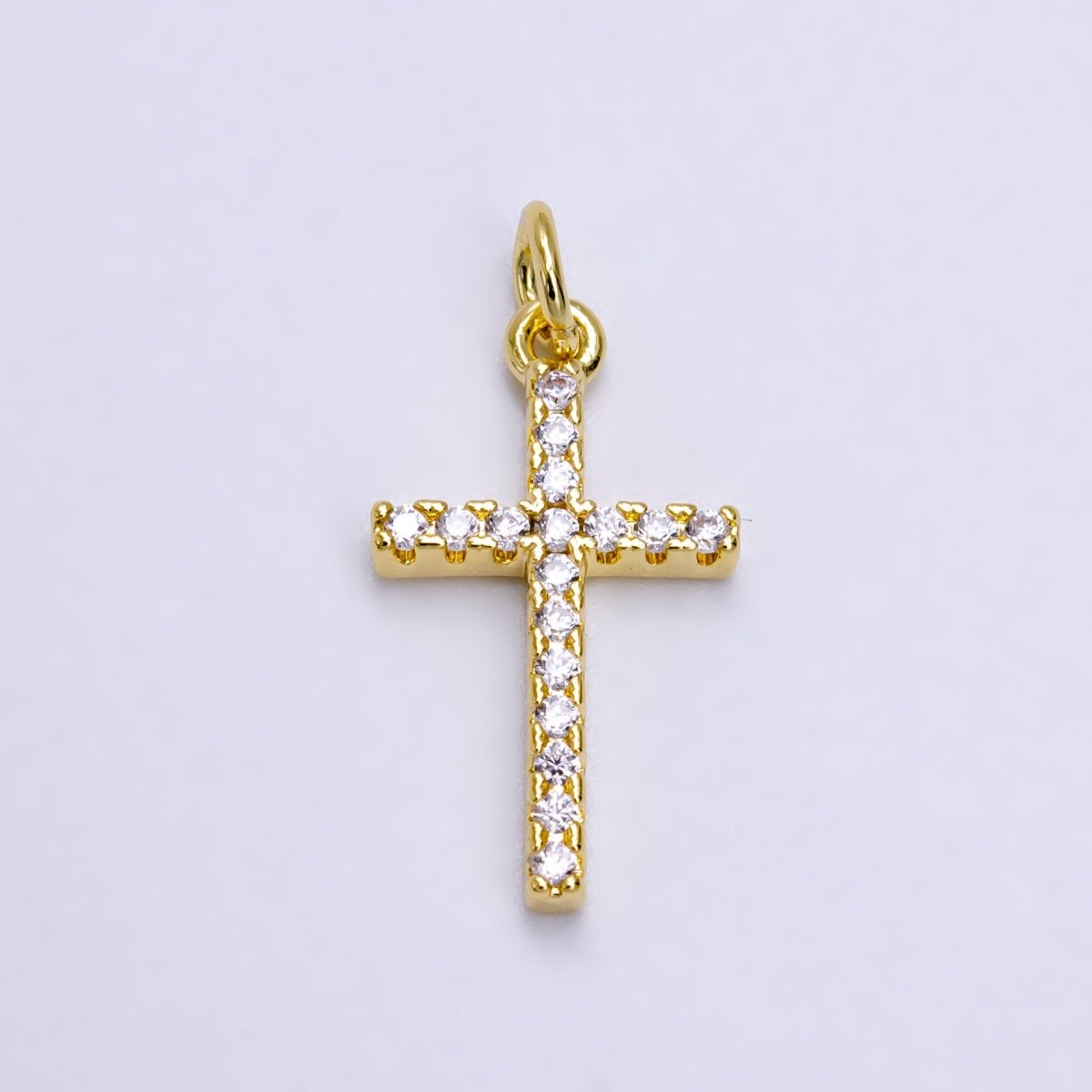 OS 14K Gold Filled Clear Micro Paved CZ Religious Latin Cross Charm | AG271 - DLUXCA