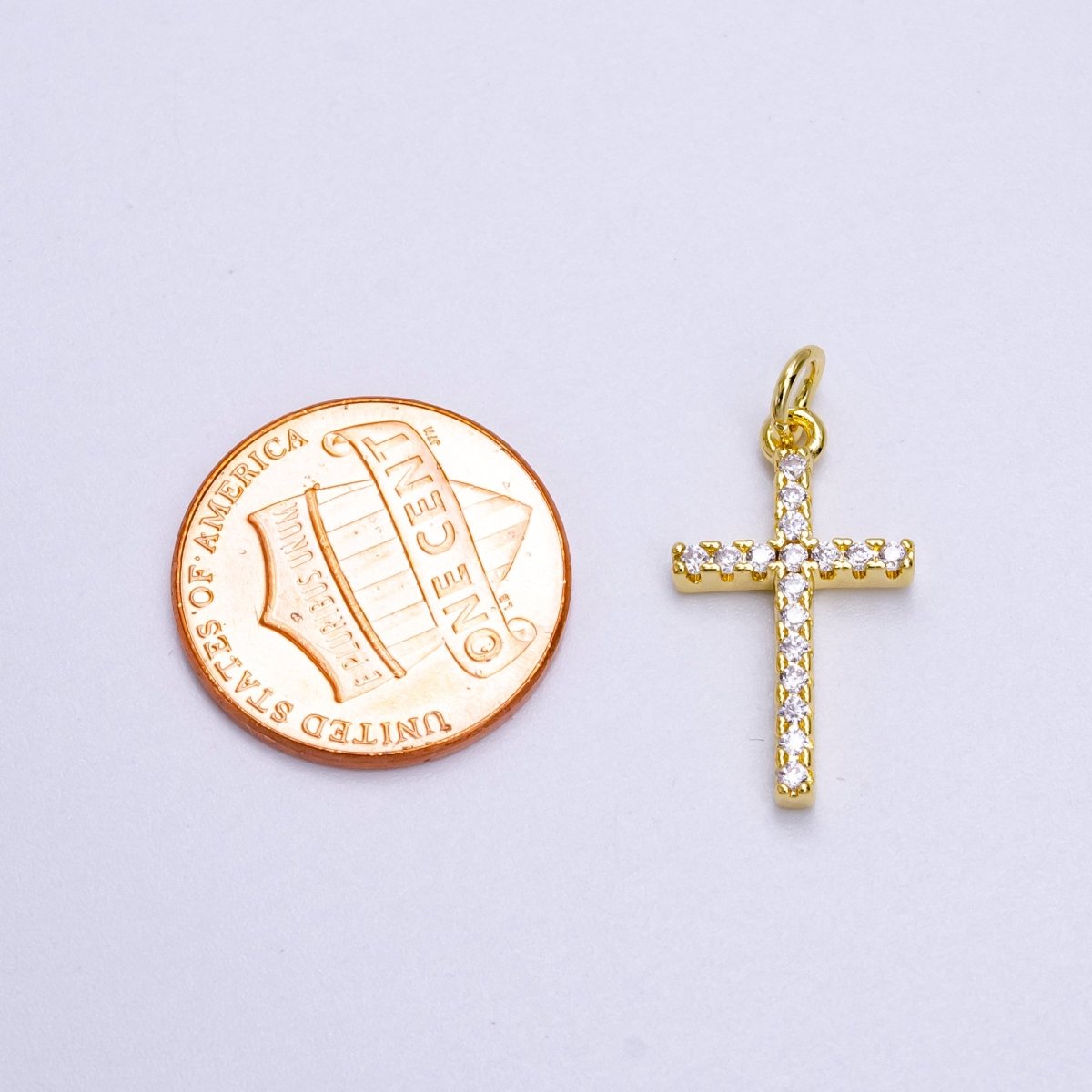 OS 14K Gold Filled Clear Micro Paved CZ Religious Latin Cross Charm | AG271 - DLUXCA