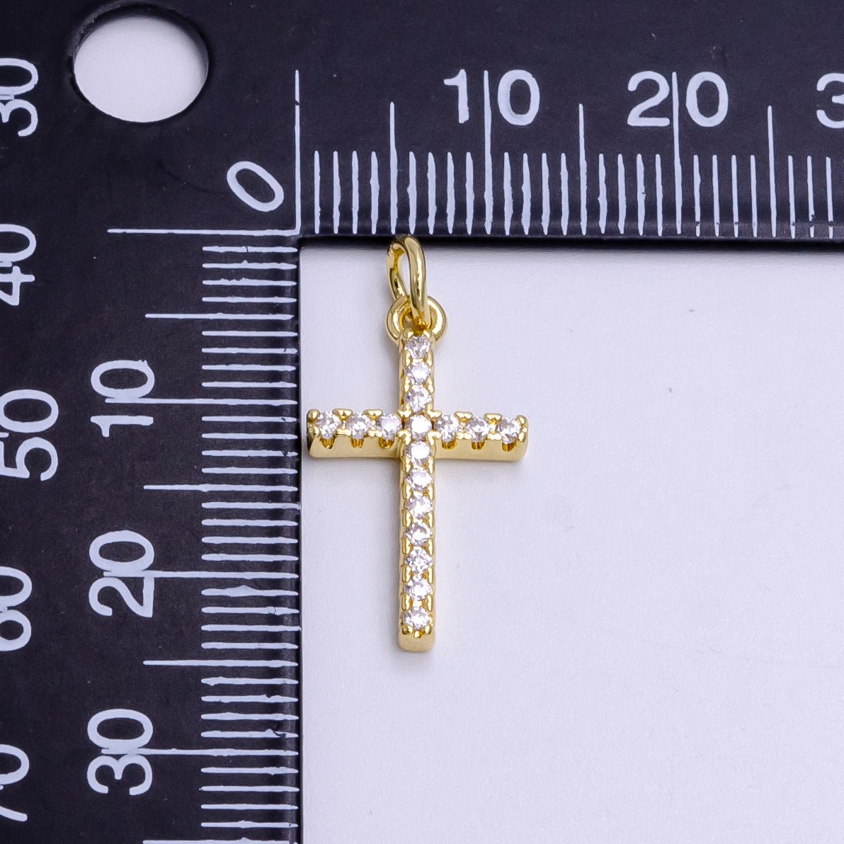 OS 14K Gold Filled Clear Micro Paved CZ Religious Latin Cross Charm | AG271 - DLUXCA