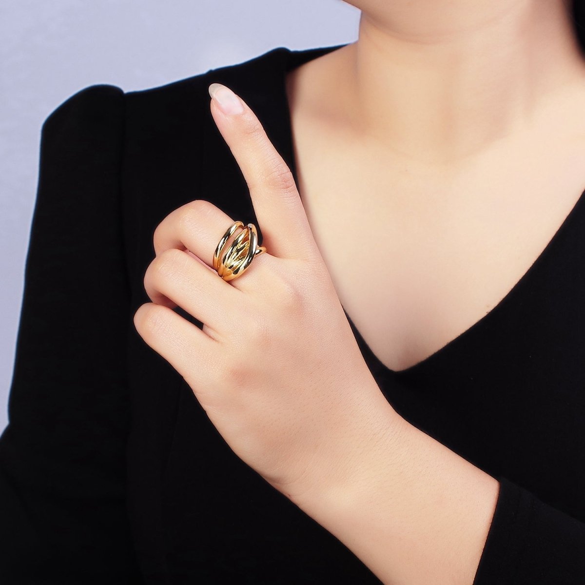 OS 14K Gold Filled Geometric Multiple Band Intertwined Statement Ring | AA1492 - DLUXCA