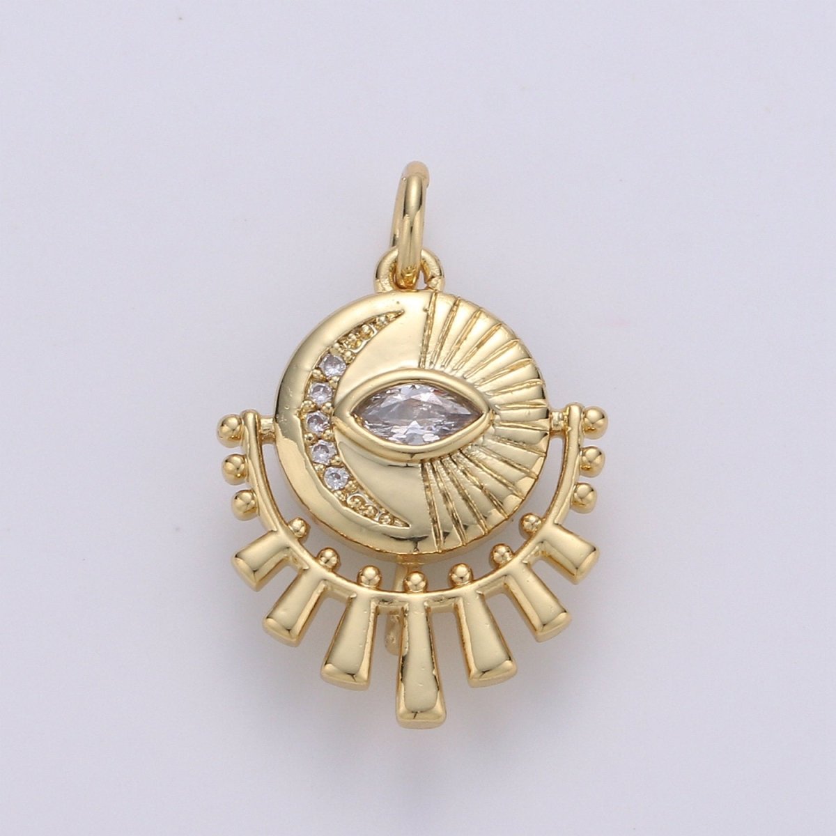 OS 14K Gold Filled Moon Charm - Celestial Pendant Necklace - Crescent Moon Evil Eye Layering Necklace - Lunar Jewelry Gold medallion Charm D-214 - DLUXCA