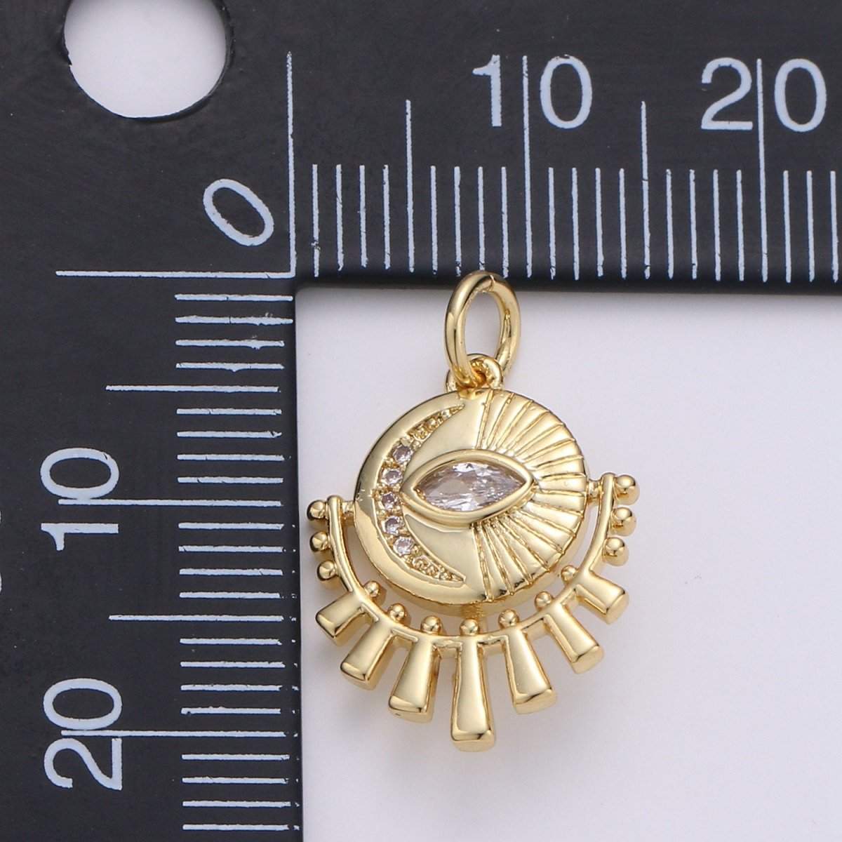 OS 14K Gold Filled Moon Charm - Celestial Pendant Necklace - Crescent Moon Evil Eye Layering Necklace - Lunar Jewelry Gold medallion Charm D-214 - DLUXCA
