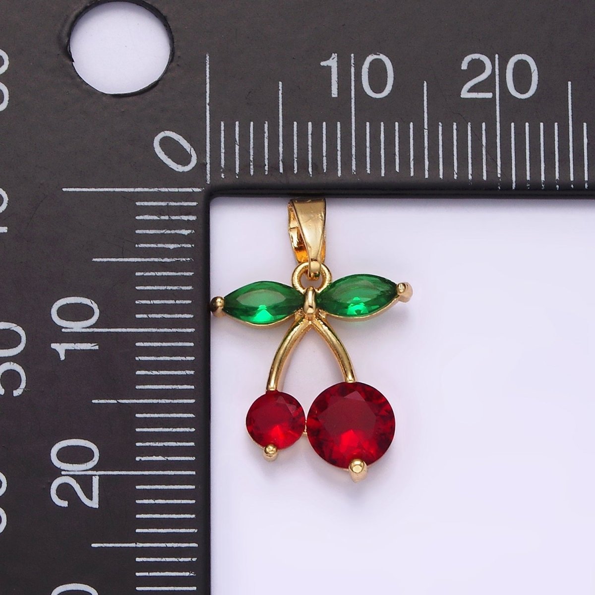 OS 14K Gold Filled Red CZ Cherry Fruit Pendant | N1831 - DLUXCA