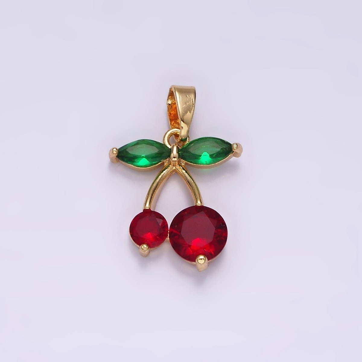 OS 14K Gold Filled Red CZ Cherry Fruit Pendant | N1831 - DLUXCA