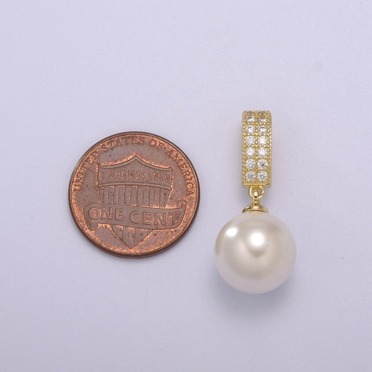 OS 14K Gold Filled Round White Pearl Micro Paved CZ Bail Pendant | N1384 - DLUXCA