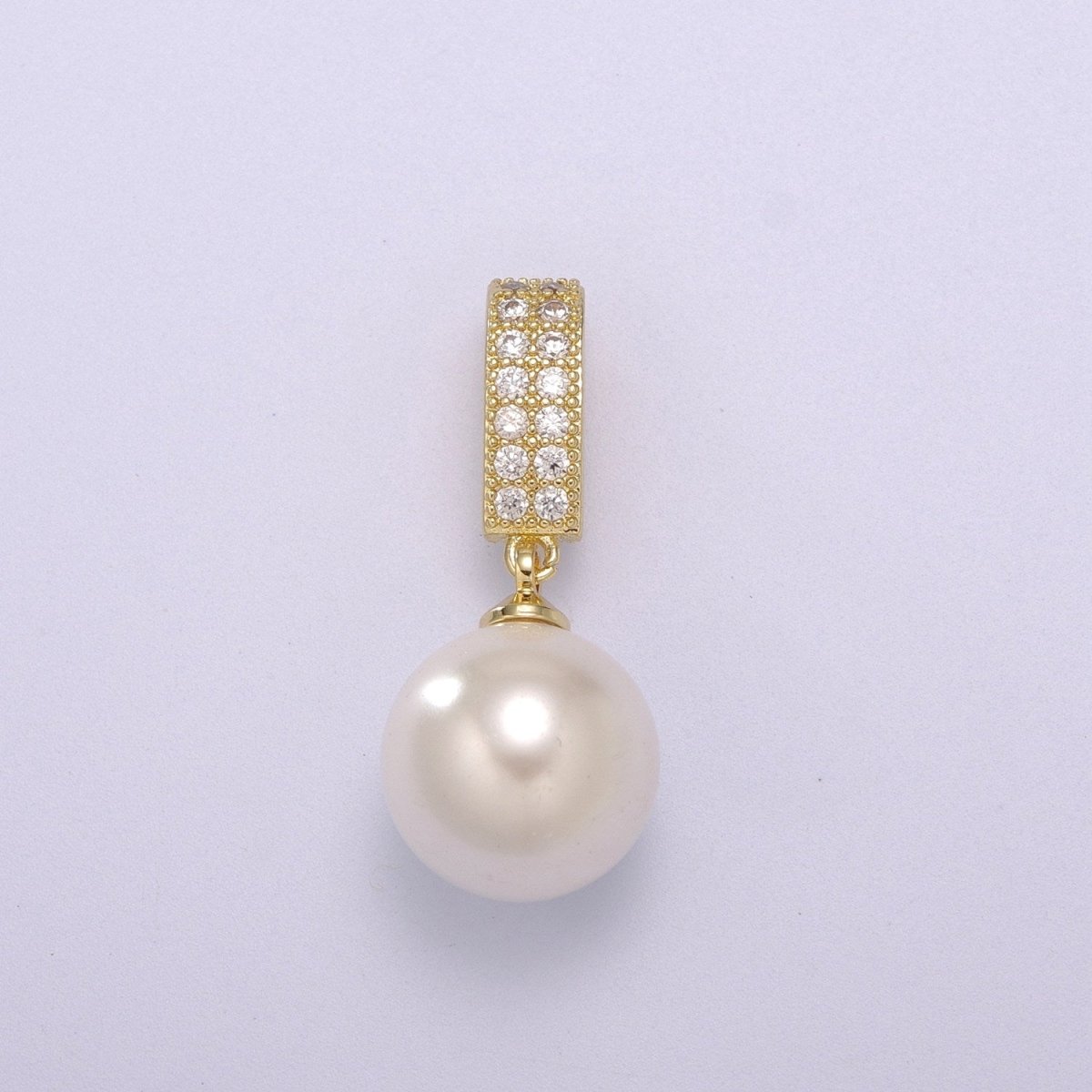 OS 14K Gold Filled Round White Pearl Micro Paved CZ Bail Pendant | N1384 - DLUXCA