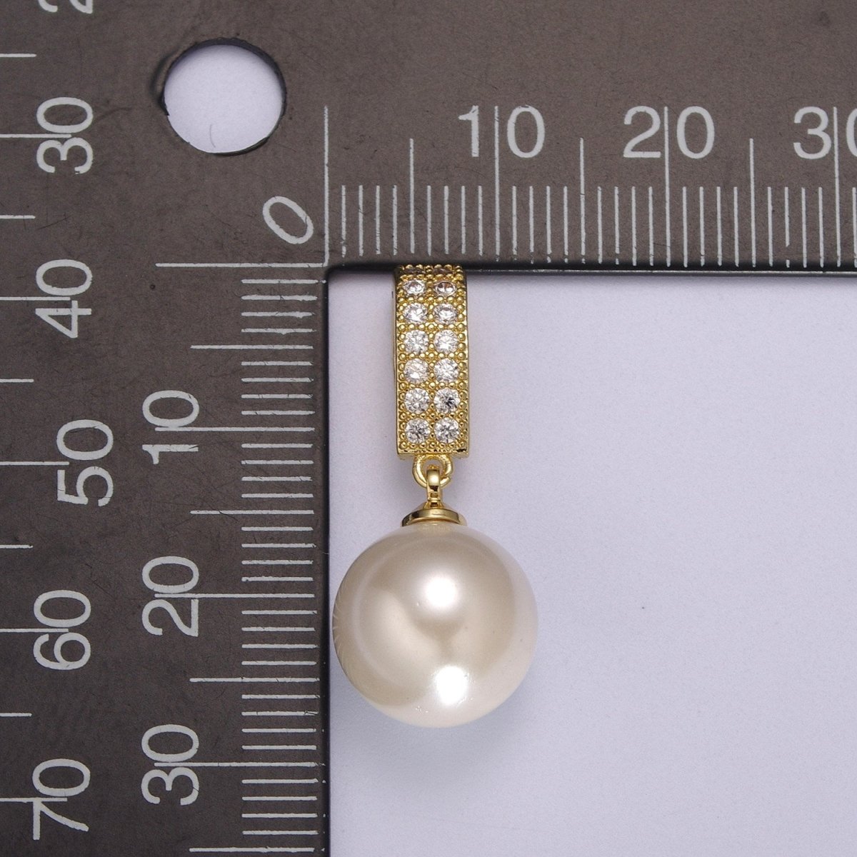 OS 14K Gold Filled Round White Pearl Micro Paved CZ Bail Pendant | N1384 - DLUXCA