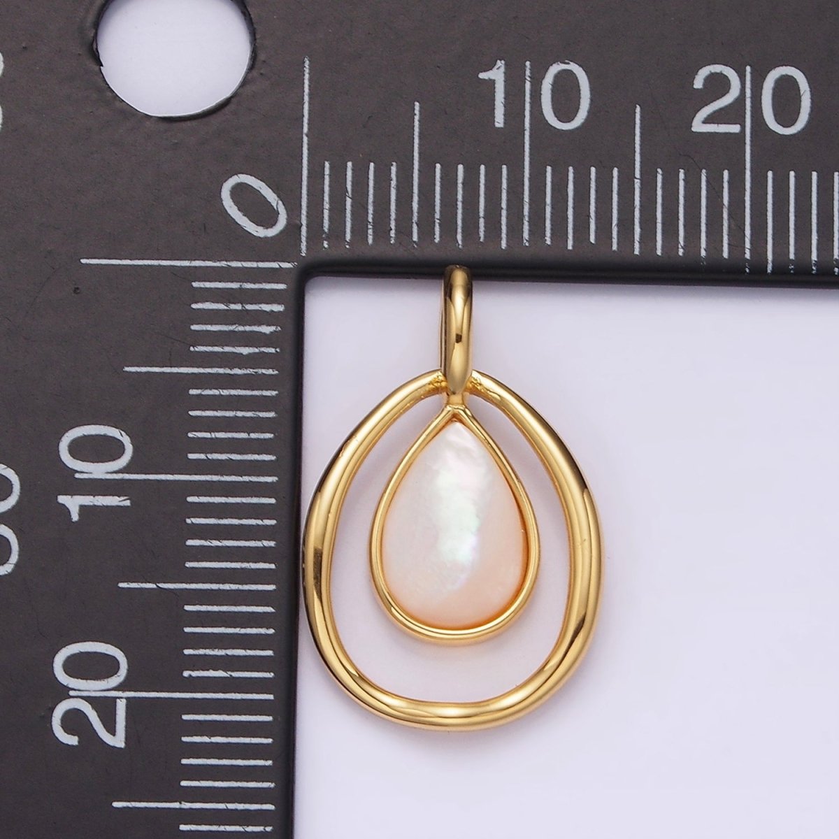 OS 14K Gold Filled Shell Pearl Teardrop Double Bezel Open Pendant | N-1804 - DLUXCA