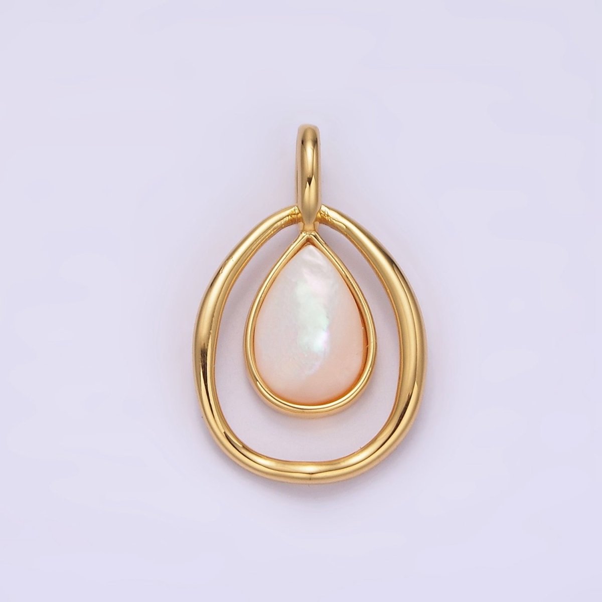 OS 14K Gold Filled Shell Pearl Teardrop Double Bezel Open Pendant | N-1804 - DLUXCA