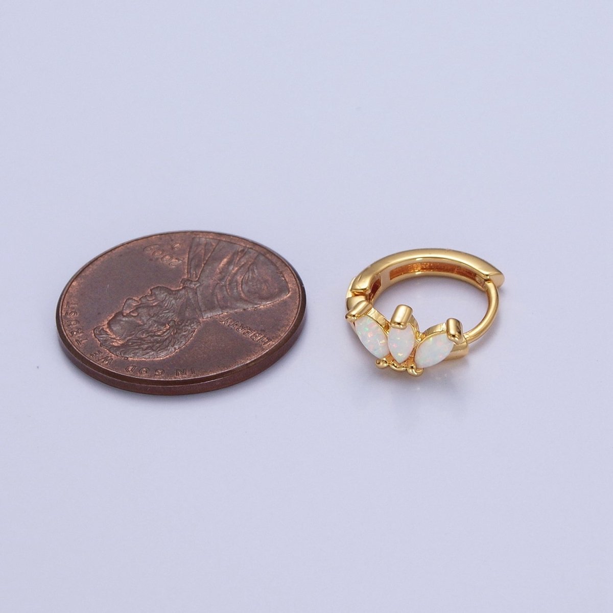 OS 14K Gold Filled White Opal Triple Marquise Huggie Hoop Earrings | Y-092 - DLUXCA
