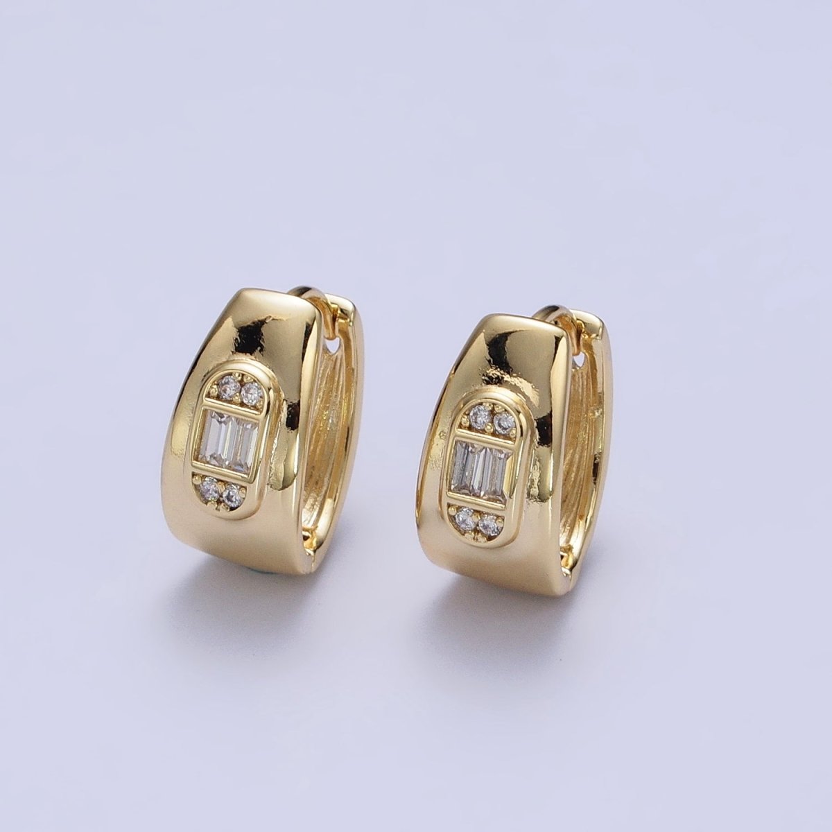 OS 14K Gold Filled Wide Oblong Clear CZ 15mm Wide Huggie Earrings | AB270 - DLUXCA