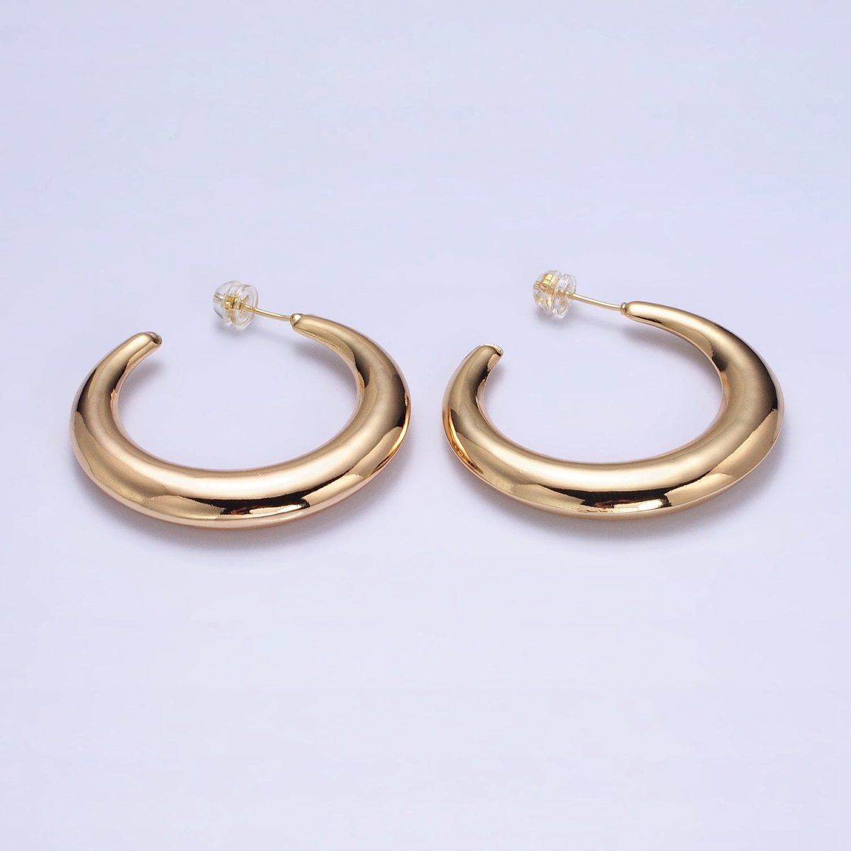 OS 16K Gold Filled 40.5mm C-Shaped Chubby Band Circular Hoop Earrings in Gold & Silver | AD1191 AD1192 - DLUXCA
