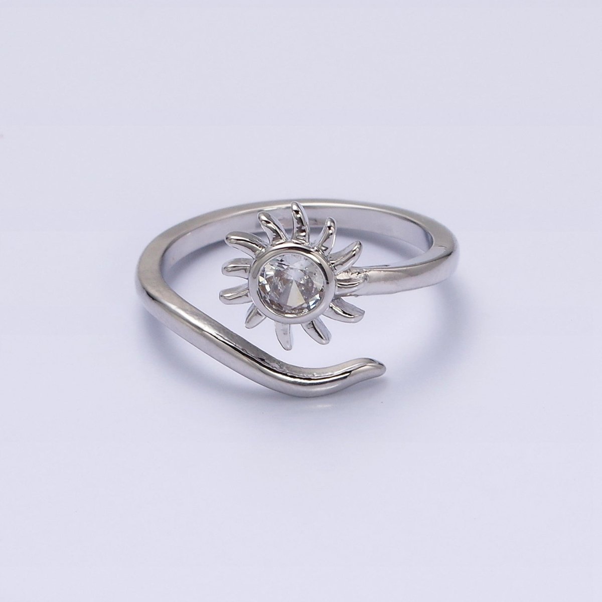 OS 16K Gold Filled Clear CZ Celestial Sun Ray Open Adjustable Ring in Gold & Silver | O-1619 O-1620 - DLUXCA