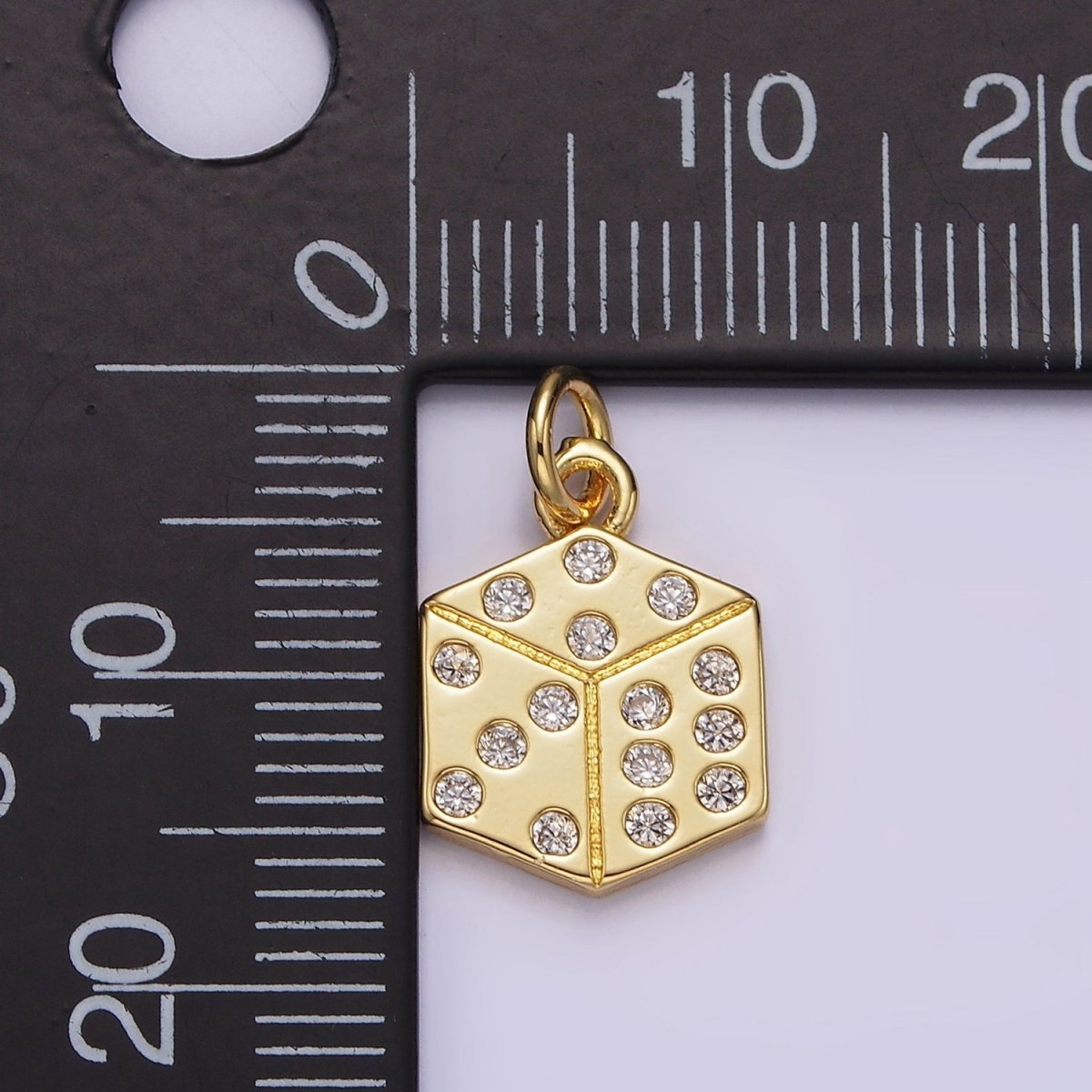 OS 16K Gold Filled Clear CZ Dotted Gambling Dice Cube Charm | AG158 - DLUXCA