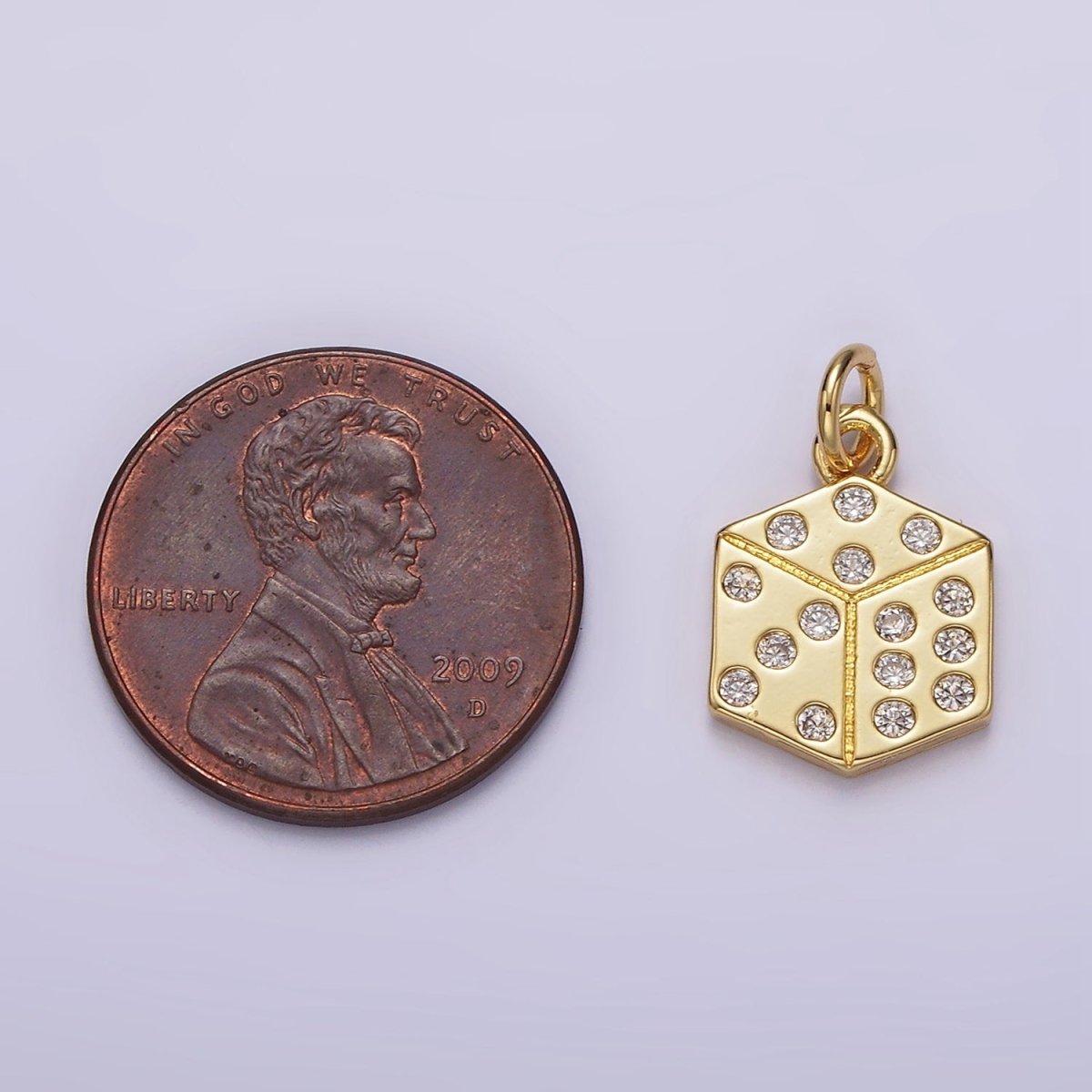 OS 16K Gold Filled Clear CZ Dotted Gambling Dice Cube Charm | AG158 - DLUXCA