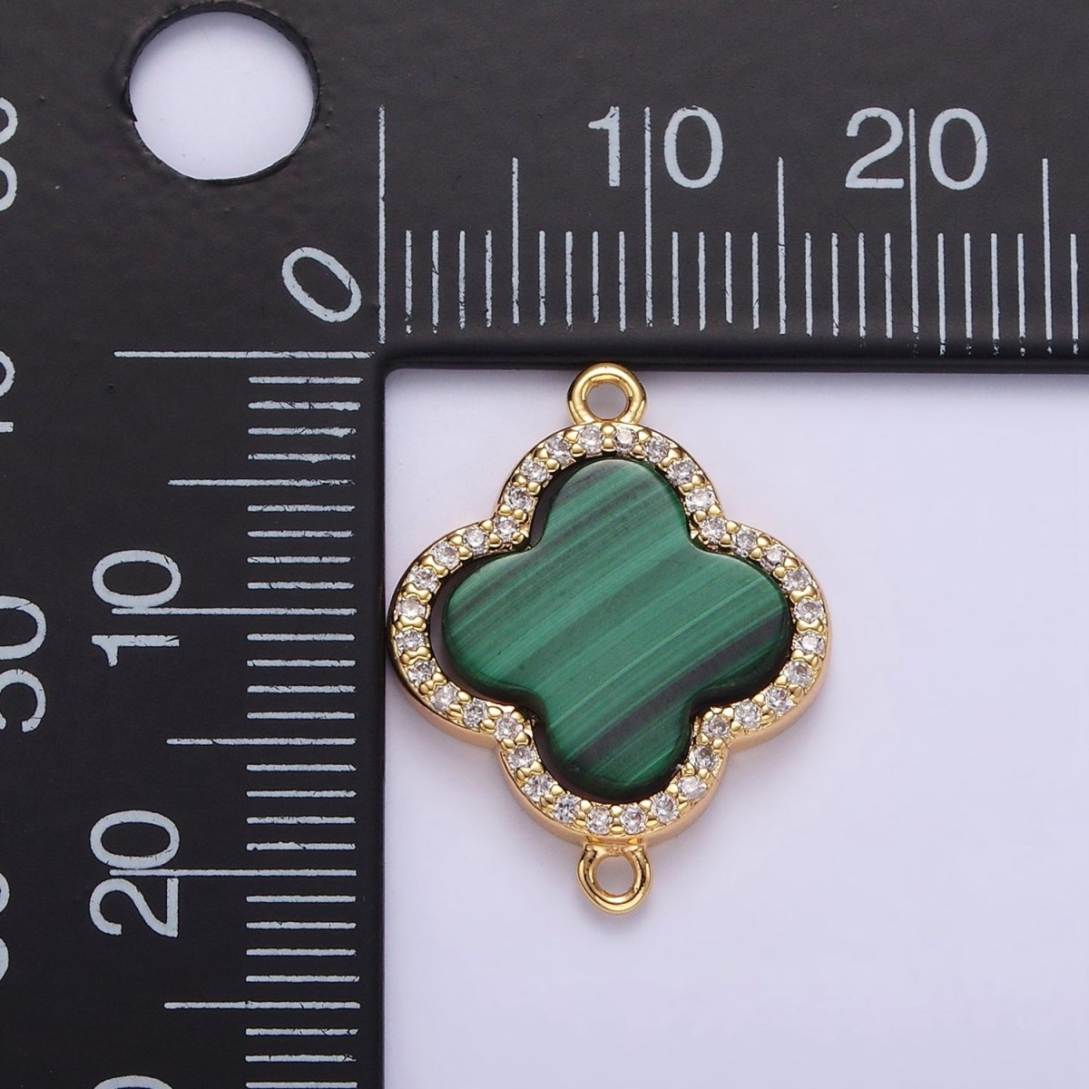 OS 16K Gold Filled Malachite Micro Paved CZ Quatrefoil Connector | G-114 - DLUXCA