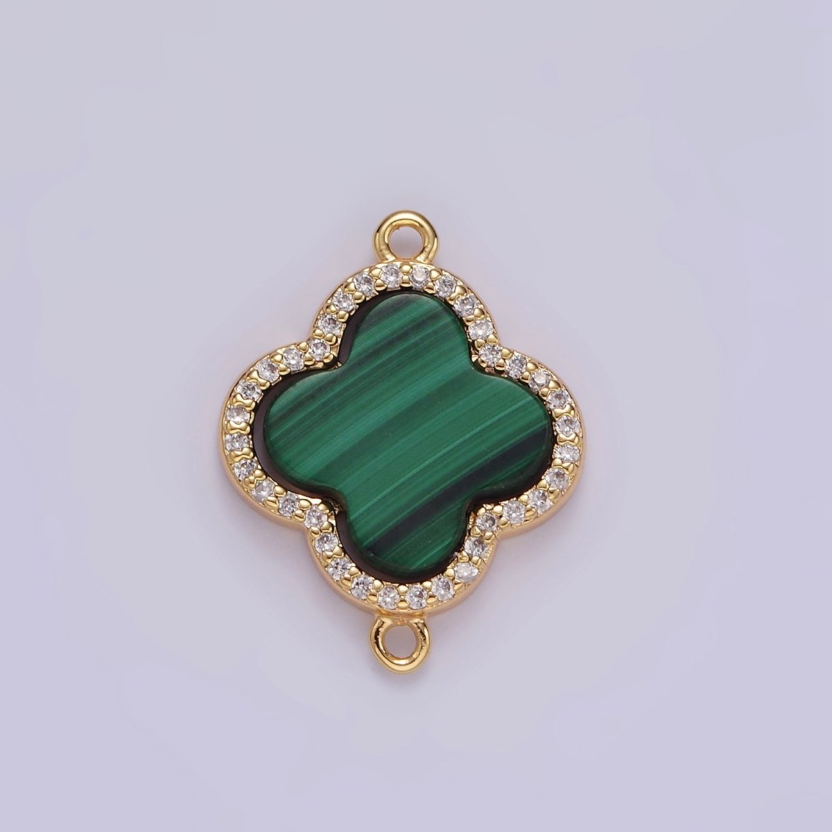 OS 16K Gold Filled Malachite Micro Paved CZ Quatrefoil Connector | G-114 - DLUXCA