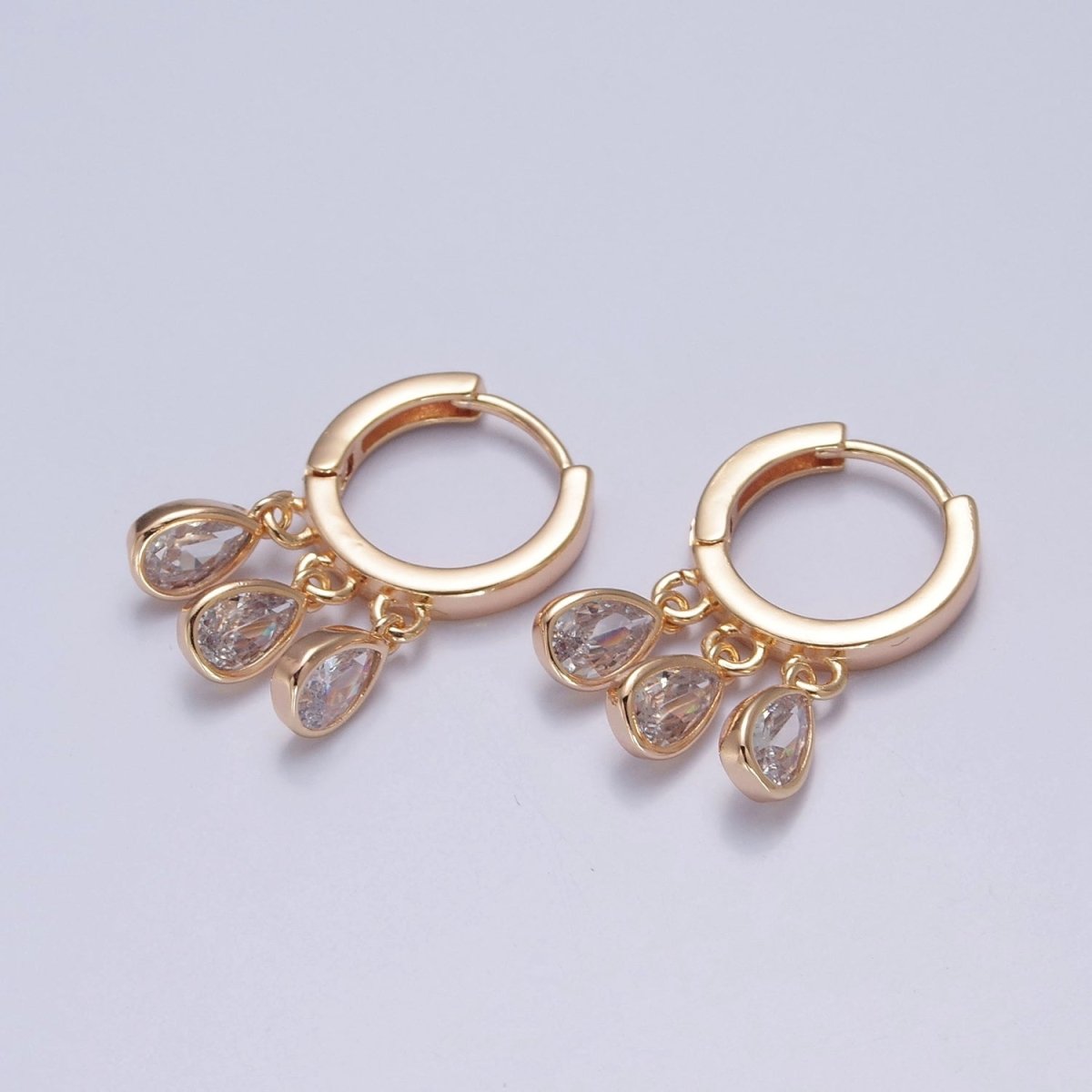 OS 18K Gold Filled Huggie Earring with Tear Drop Charm T-450 - DLUXCA