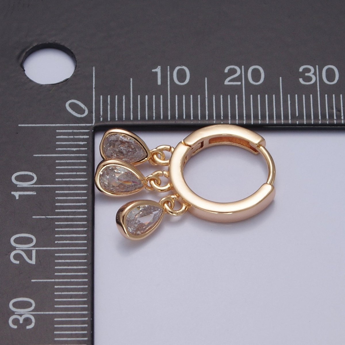 OS 18K Gold Filled Huggie Earring with Tear Drop Charm T-450 - DLUXCA