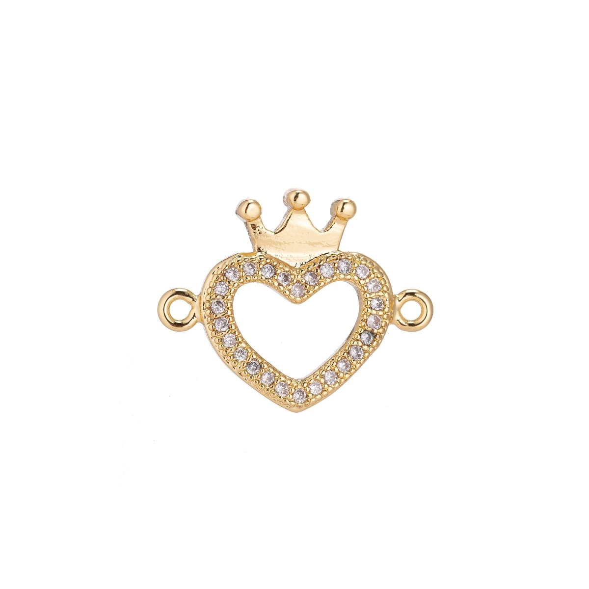 OS-18K Gold Filled Lovely Love Heart w/ Crown Micro Pave Cubic Zirconia Bracelet Charm Bead Finding Connector for Earring Jewelry Making | F-041 - DLUXCA