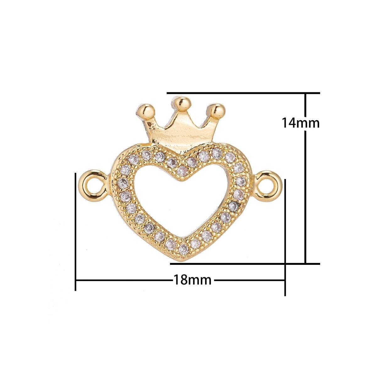 OS-18K Gold Filled Lovely Love Heart w/ Crown Micro Pave Cubic Zirconia Bracelet Charm Bead Finding Connector for Earring Jewelry Making | F-041 - DLUXCA