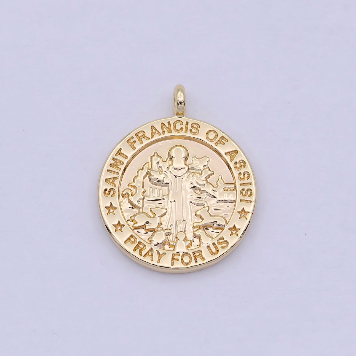 OS 18k Gold Filled Saint Francis of Assisi Patron Saint Of Pets / Protect My Pet Pewter Color Dog Tag Charm W-186 - DLUXCA