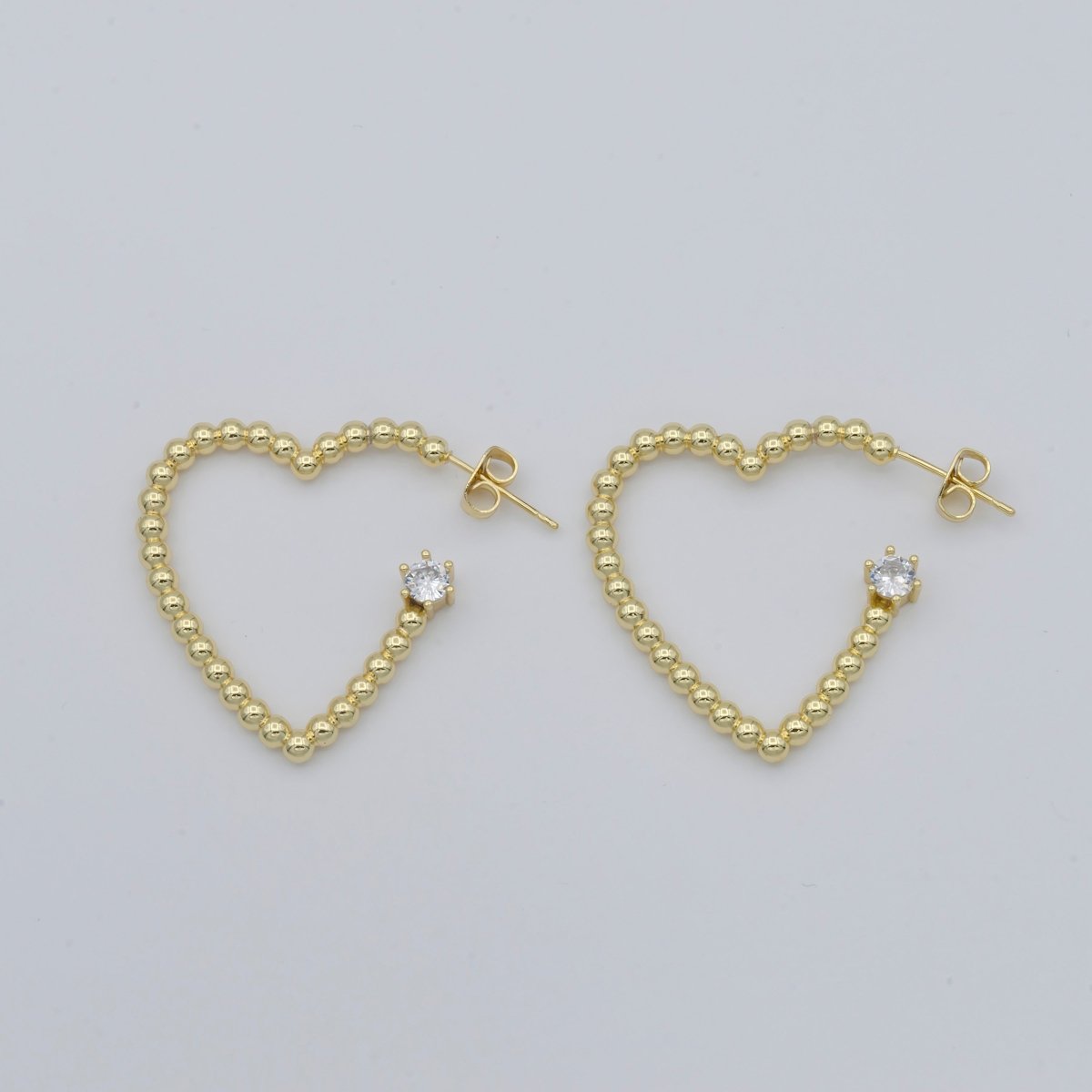 OS 1pair Golden Dotted Heart with Single Crystal Huggies Earrings CZ Gold Filled Tiny Love Heart Shape Casual Daily Wear Earring Jewelry V-043 - DLUXCA