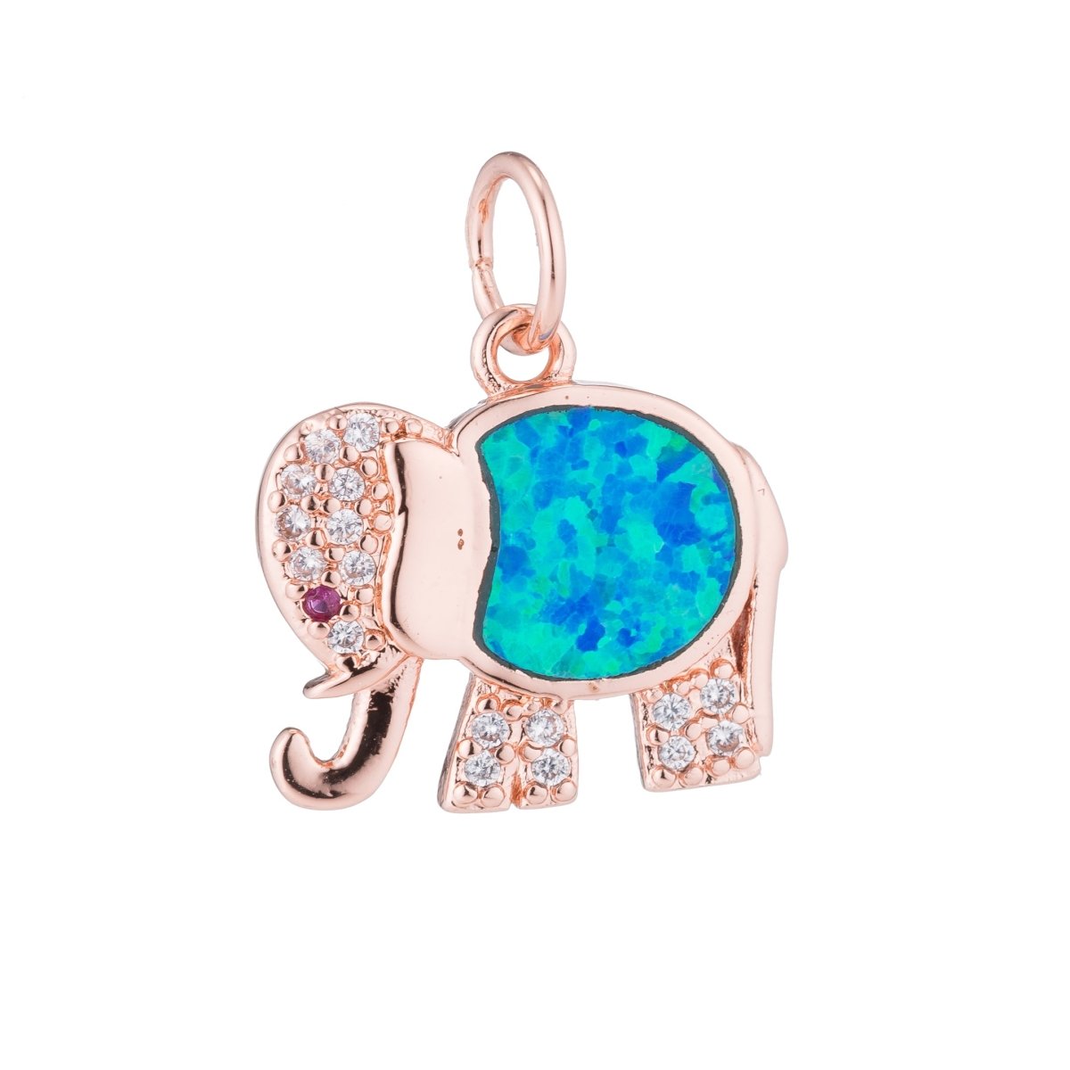 OS 1pc Cute Gold Elephant, Green Opal, Animal Lover Nature Gift Cubic Zirconia Bracelet Charm Bead Necklace Pendant Finding for Jewelry Making, C-259 - DLUXCA