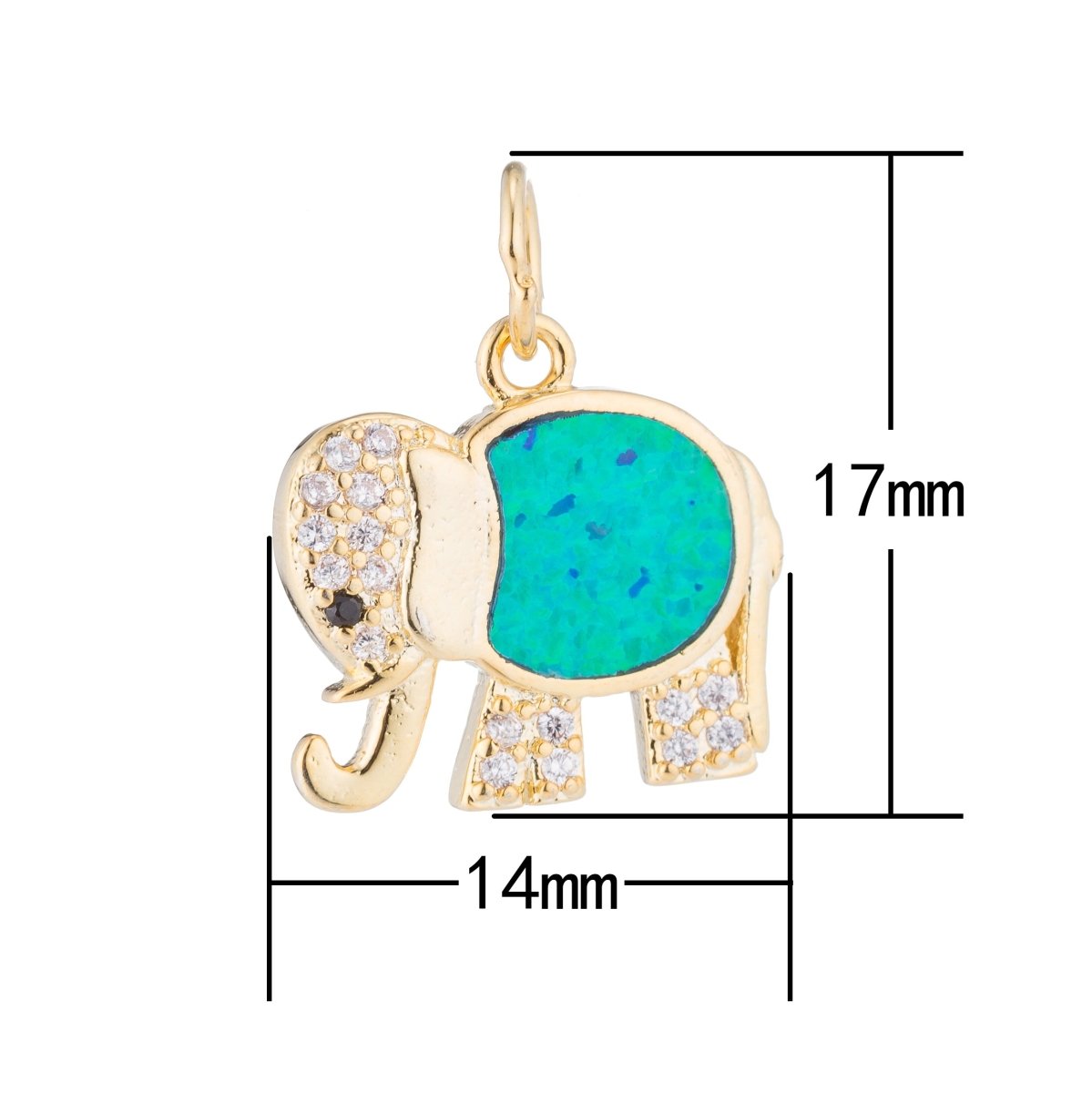 OS 1pc Cute Gold Elephant, Green Opal, Animal Lover Nature Gift Cubic Zirconia Bracelet Charm Bead Necklace Pendant Finding for Jewelry Making, C-259 - DLUXCA