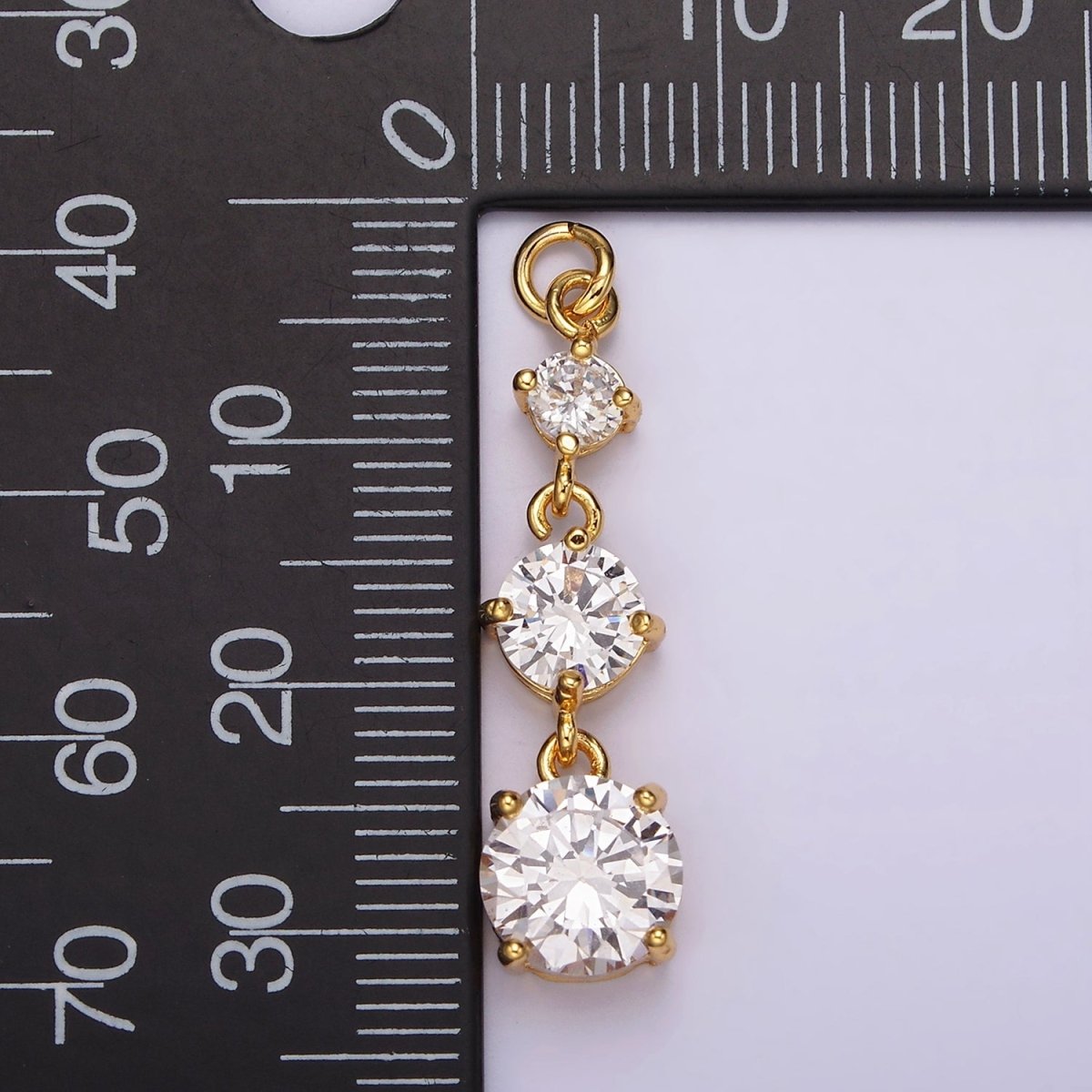 OS 24K Gold Filled 32mm Triple Clear CZ Round Linear Charm | AC884 - DLUXCA