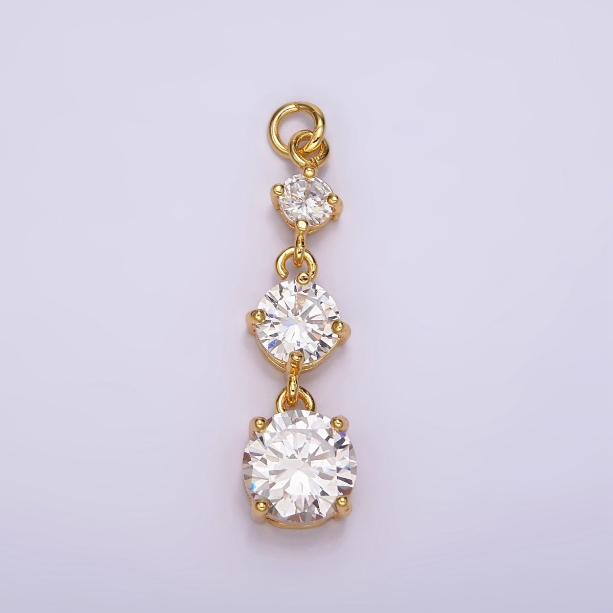 OS 24K Gold Filled 32mm Triple Clear CZ Round Linear Charm | AC884 - DLUXCA