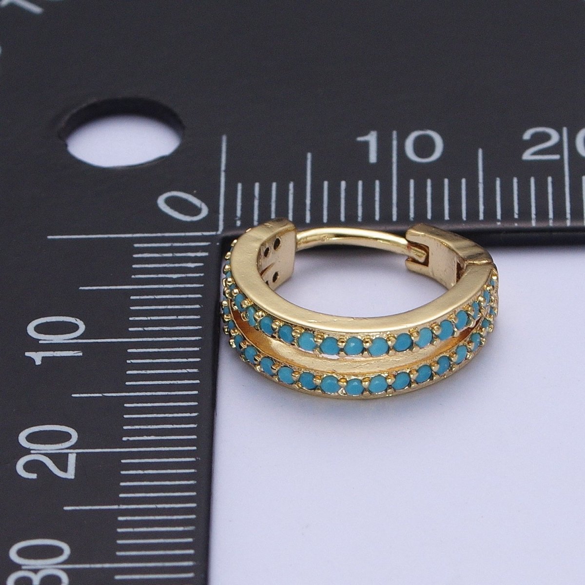 OS 24K Gold Filled Beaded Turquoise Double Hoop Huggie Earrings P-391 - DLUXCA