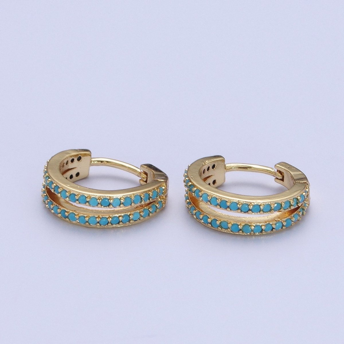 OS 24K Gold Filled Beaded Turquoise Double Hoop Huggie Earrings P-391 - DLUXCA