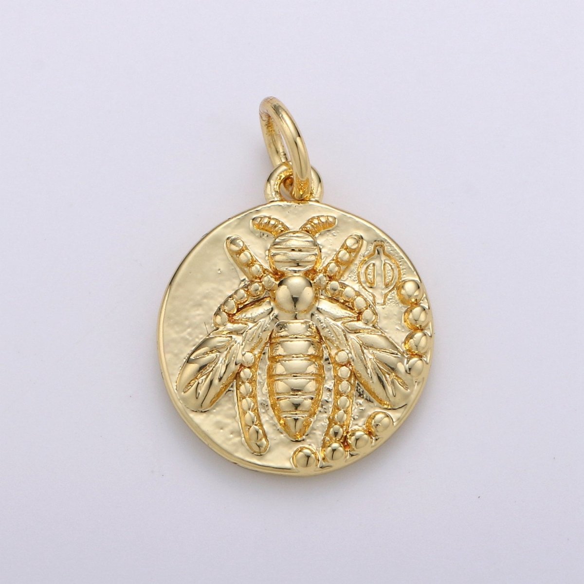 OS 24K Gold Filled Bee Charm- Fly Charm Pendant Circle Charm, Round Disc, Gold Coin QueenBee Charm for Necklace Bracelet Earring Animal Insect D-397 - DLUXCA