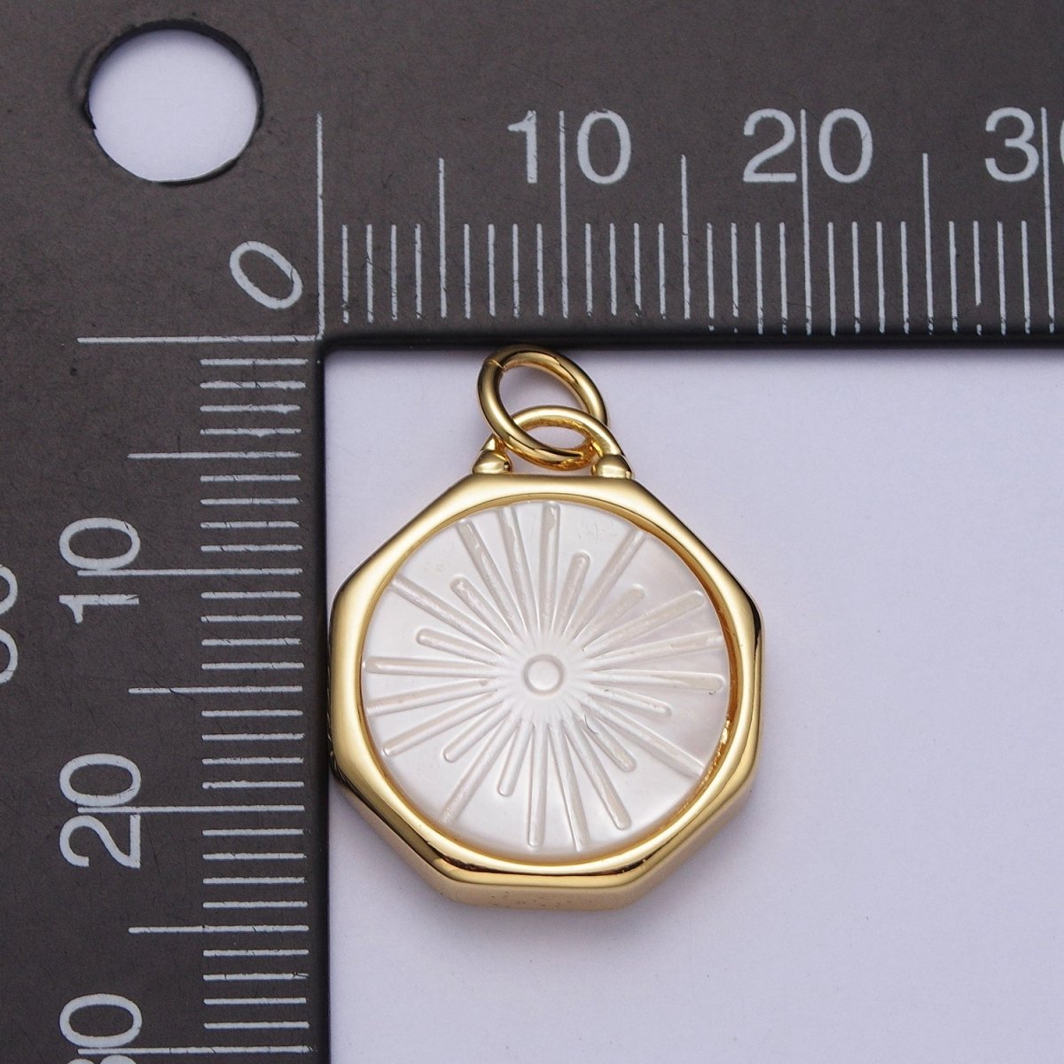 OS 24K Gold Filled Celestial Shining Sun Round Pearl Hexagonal Charm E-433 - DLUXCA