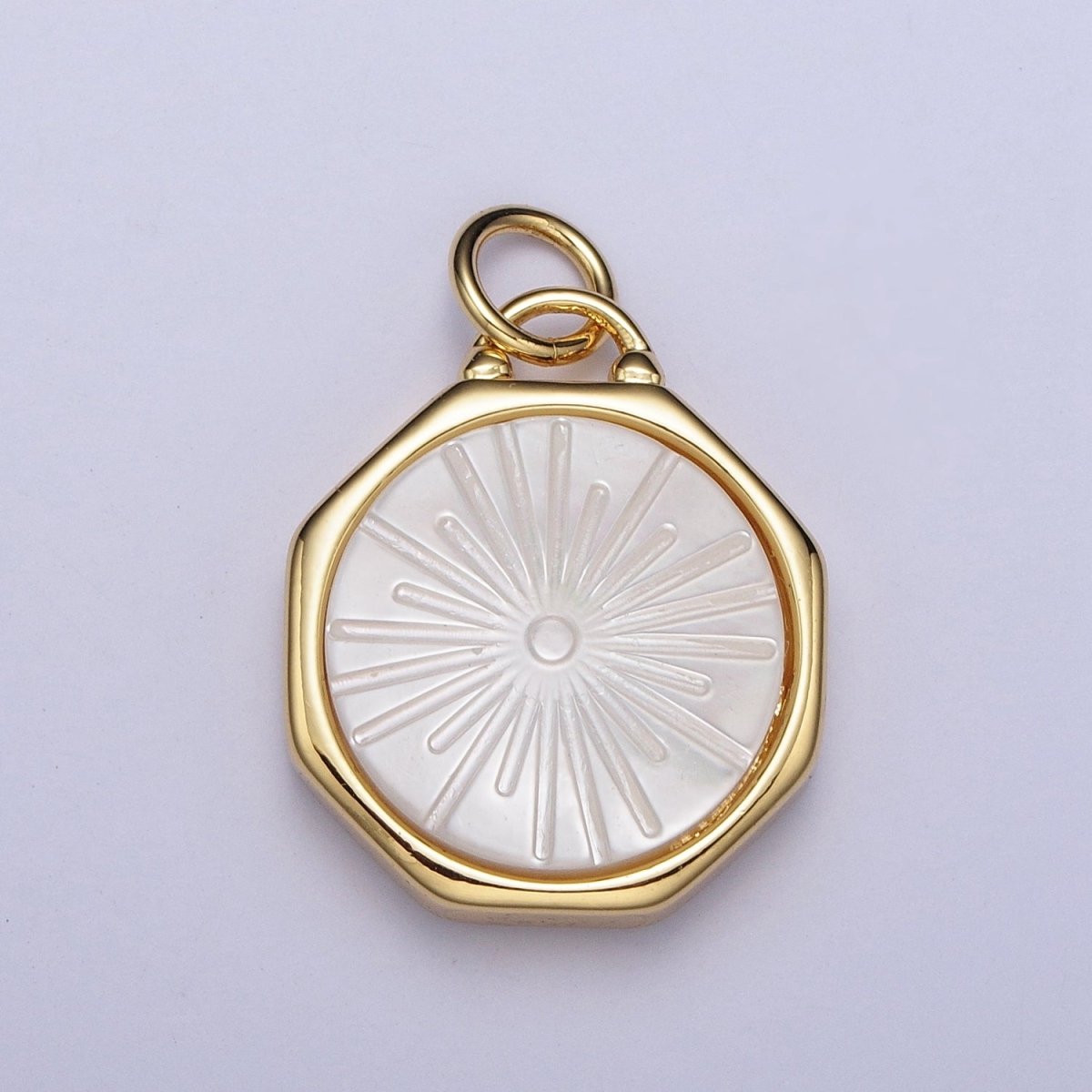 OS 24K Gold Filled Celestial Shining Sun Round Pearl Hexagonal Charm E-433 - DLUXCA