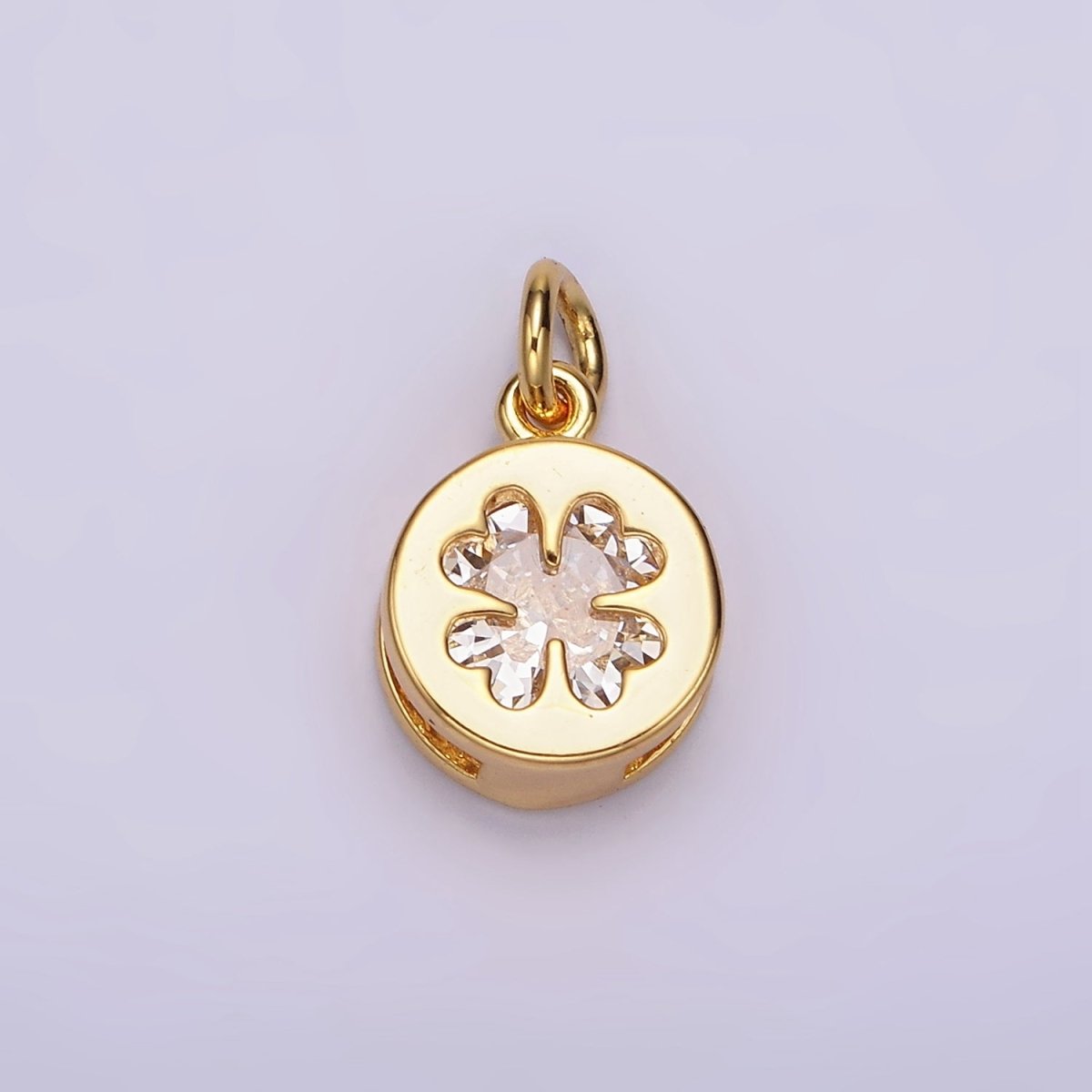 OS 24K Gold Filled Clear CZ Quatrefoil Clover Round Mini Add-On Charm | AC873 - DLUXCA