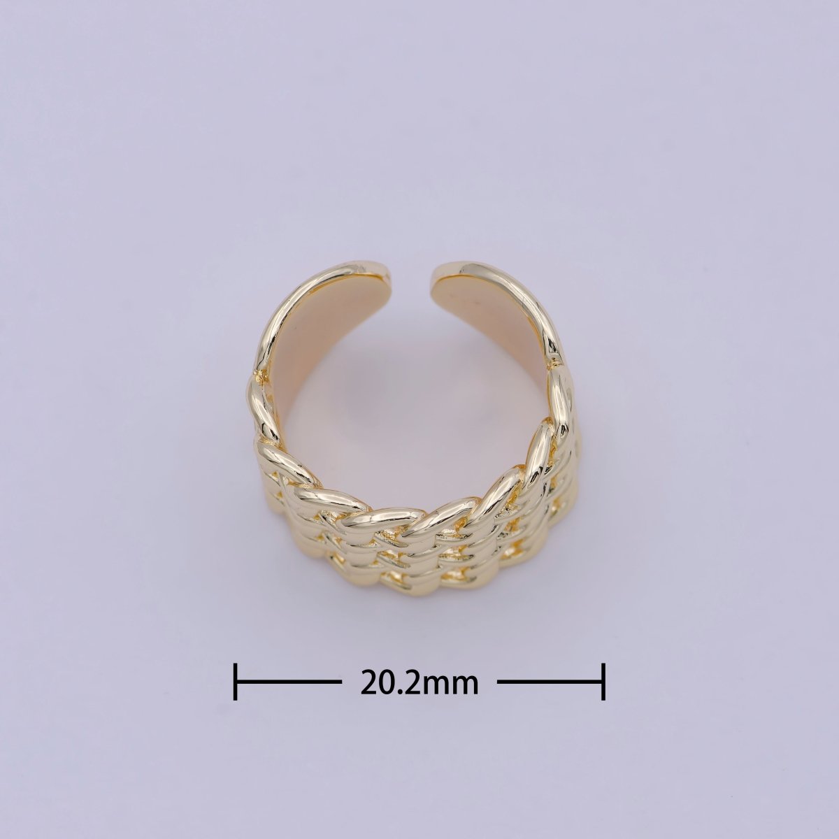 OS 24K Gold Filled Curb Chain Ring, Adjustable Triple Flat Curb Minimalist Golden Ring S-315 - DLUXCA