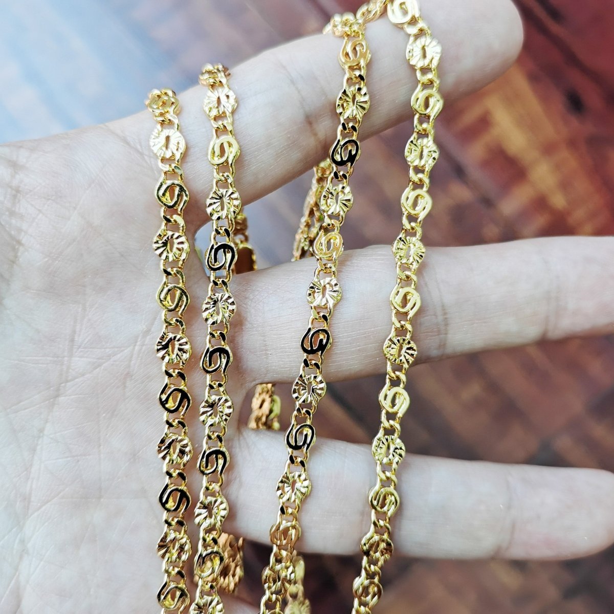 OS 24K Gold Filled Designed Scroll Finished Chain, 19.5 Layering Designed Chain Necklace, 5mm Designed Necklace w/ Lobster Clasps | CN-756 - DLUXCA