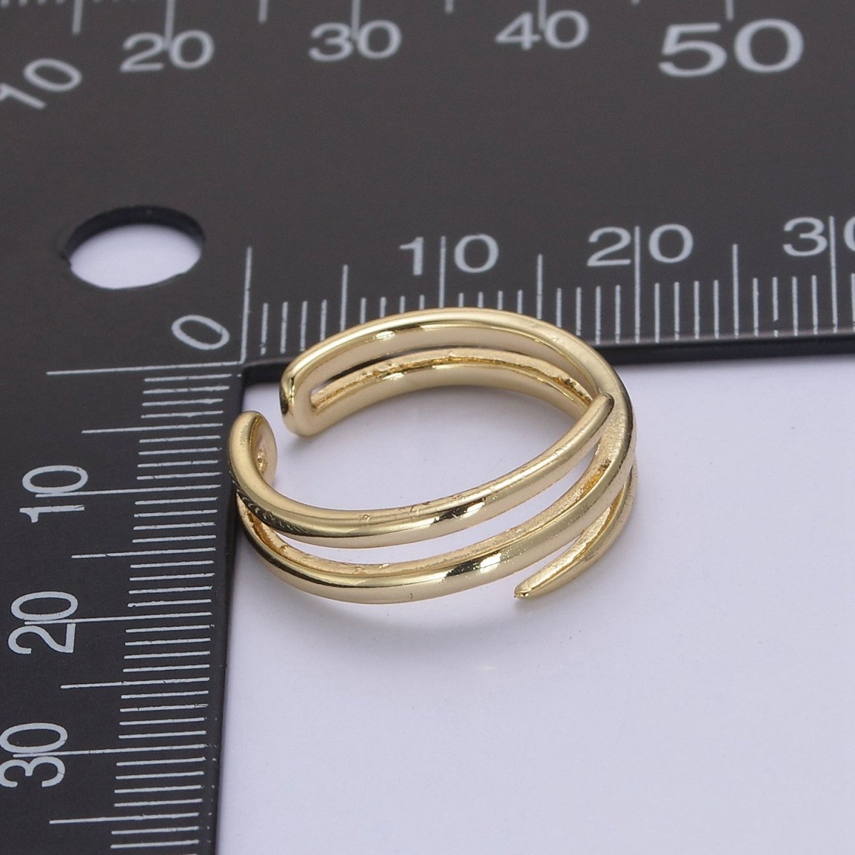 OS 24K Gold Filled Double Band Ring, Minimalist Three Layer Line Adjustable Open Gold Ring S-340 - DLUXCA