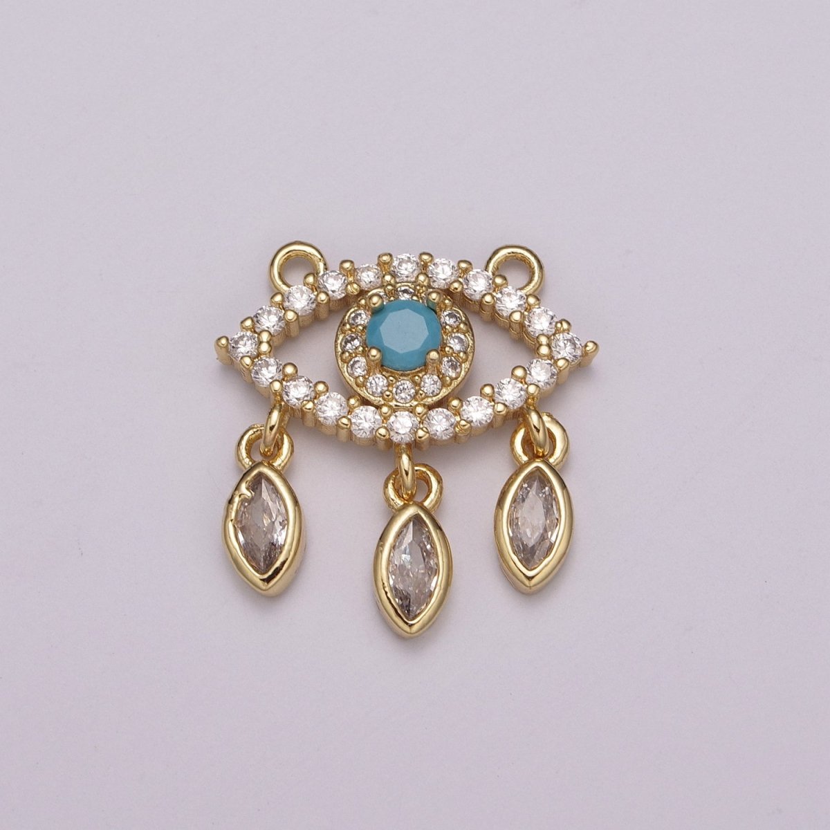 OS 24k Gold Filled Evil Eye Charm Link Connector, Evil Eye Findings Minimalist Evil Eye Charm for Necklace N-078 - DLUXCA